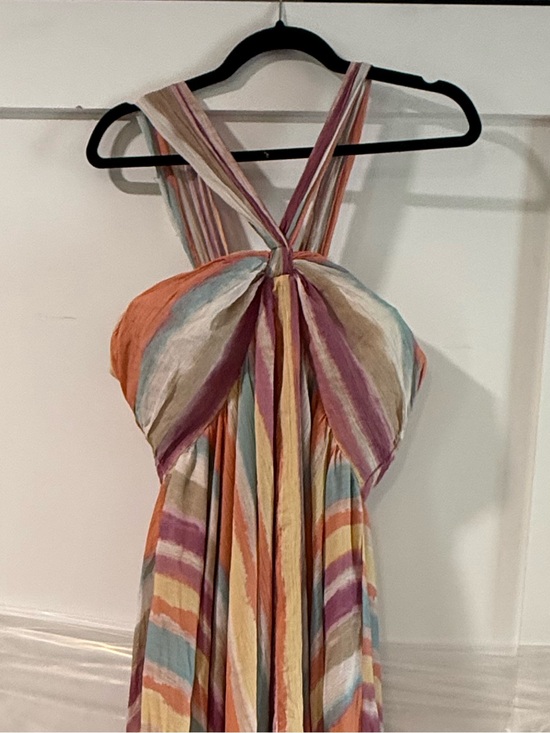 Free People Dresses & Skirts - Free People Striped Halter Maxi Dress in Pastel Orange, Pink, Blue & Cream
